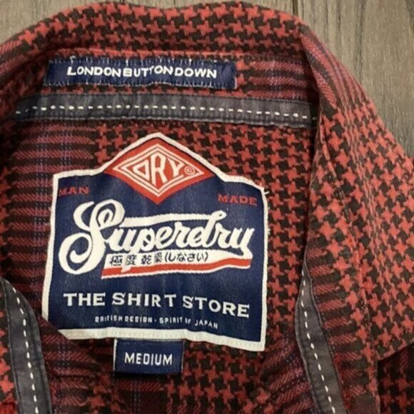 Superdry Red Plaid Button Down Shirt Size Medium - Picture 9 of 11